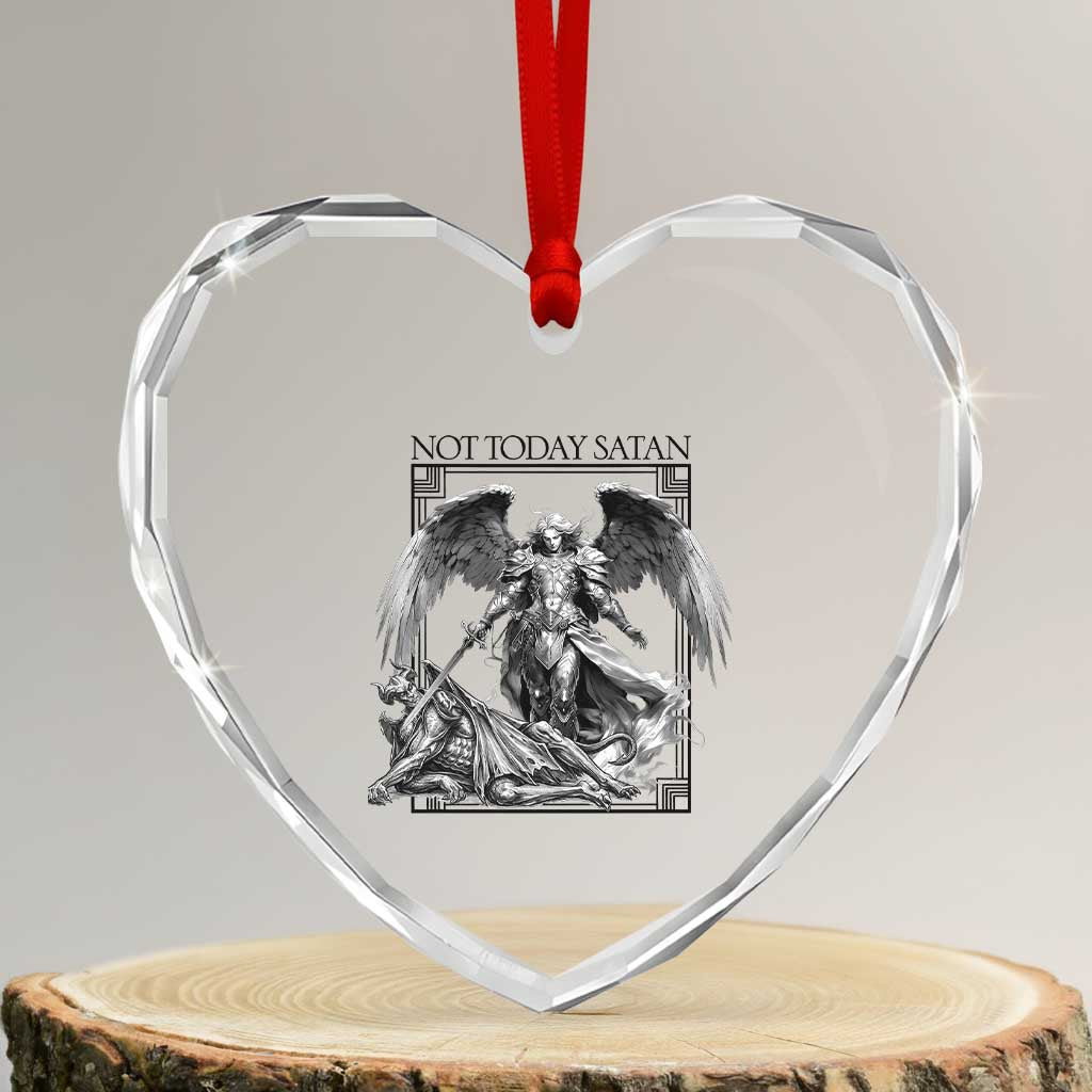 Funny Saint Michael Defeating Satan Heart Crystal Glass Ornament Not Today Satan TS12 Transparent Glass 3'' Heart Print Your Wear