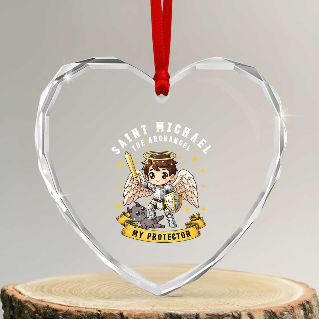 Funny Saint Michael Defeating Satan Heart Crystal Glass Ornament Religious Faith Gift TS12 Transparent Glass 3'' Heart Print Your Wear