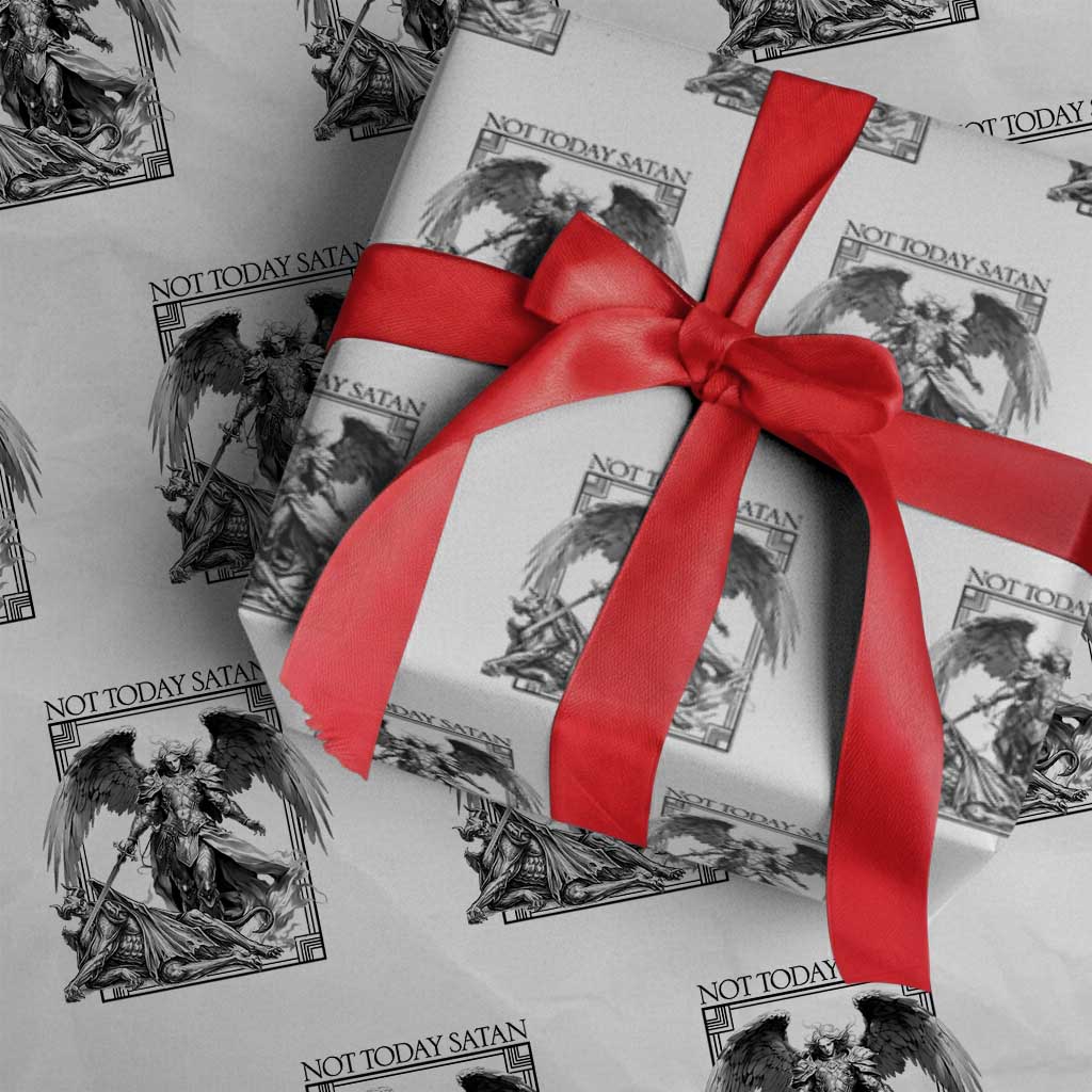 Funny Saint Michael Defeating Satan Wrapping Paper Roll Not Today Satan TS12 White Print Your Wear