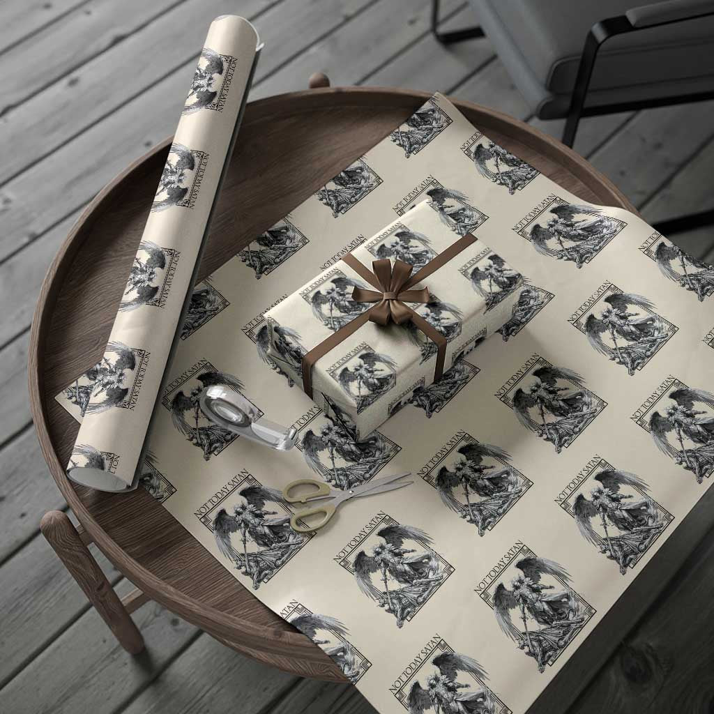 Funny Saint Michael Defeating Satan Wrapping Paper Roll Not Today Satan TS12 Beige Print Your Wear