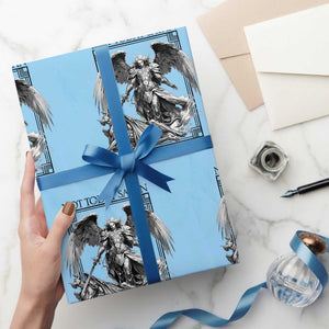 Funny Saint Michael Defeating Satan Wrapping Paper Roll Not Today Satan TS12 Light Blue Print Your Wear