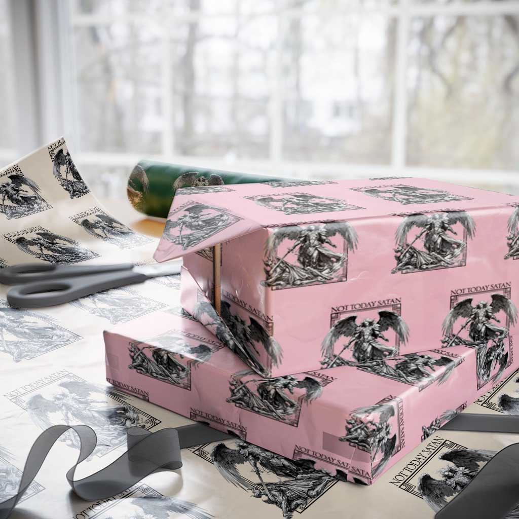 Funny Saint Michael Defeating Satan Wrapping Paper Roll Not Today Satan TS12 Light Pink Print Your Wear