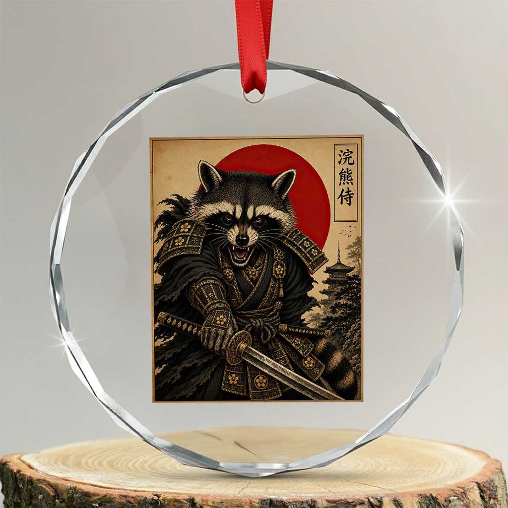 Funny Samurai Raccoon Crystal Glass Ornament Vintage Japanese Ukiyoe Warrior Graphic TS12 Transparent Glass 3'' Circle Print Your Wear