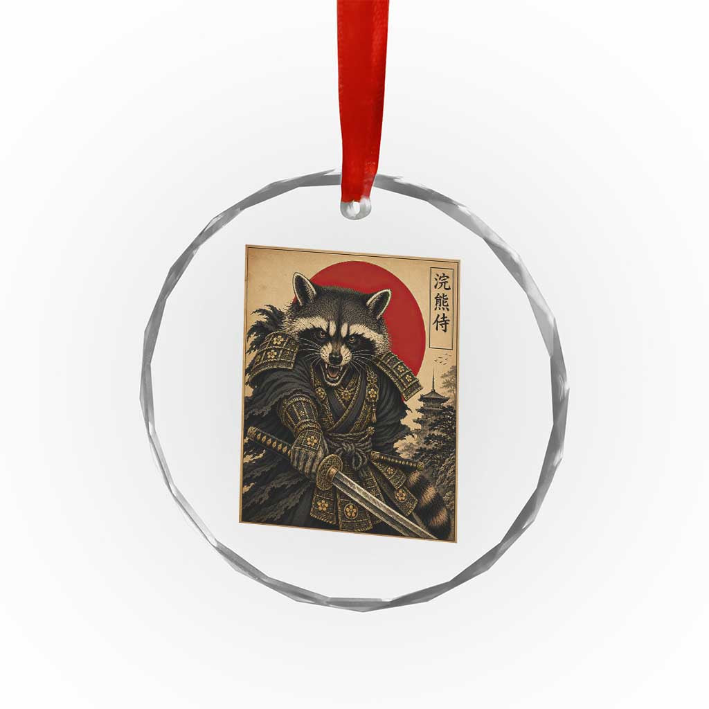 Funny Samurai Raccoon Crystal Glass Ornament Vintage Japanese Ukiyoe Warrior Graphic