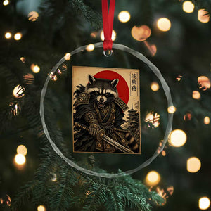 Funny Samurai Raccoon Crystal Glass Ornament Vintage Japanese Ukiyoe Warrior Graphic