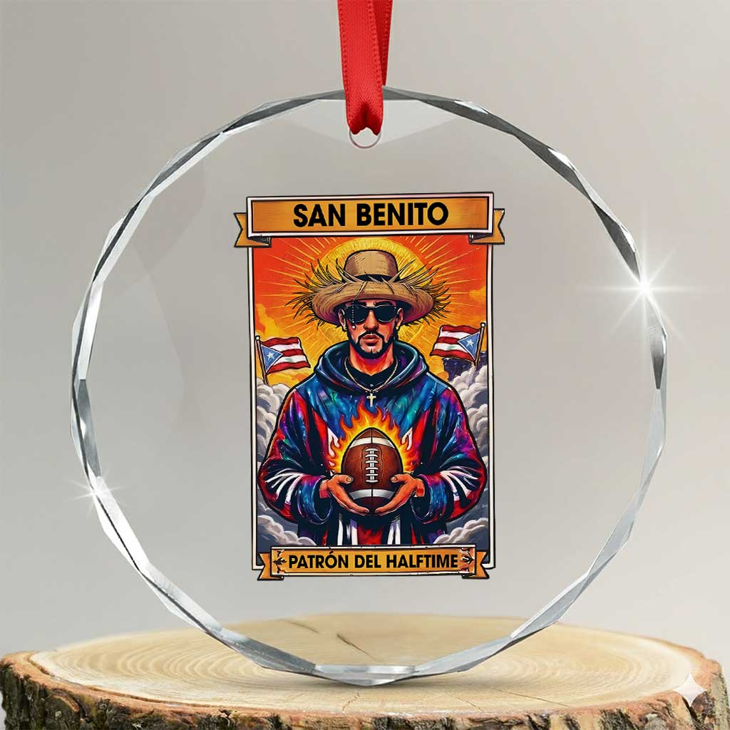 Funny San Benito Patron del Halftime Crystal Glass Ornament Bowl 2026 Puerto Rican Football Music Fan TS02 Transparent Glass 3'' Circle Print Your Wear
