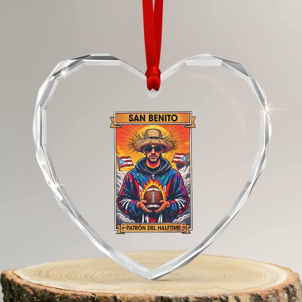 Funny San Benito Patron del Halftime Heart Crystal Glass Ornament Bowl 2026 Puerto Rican Football Music Fan TS02 Transparent Glass 3'' Heart Print Your Wear
