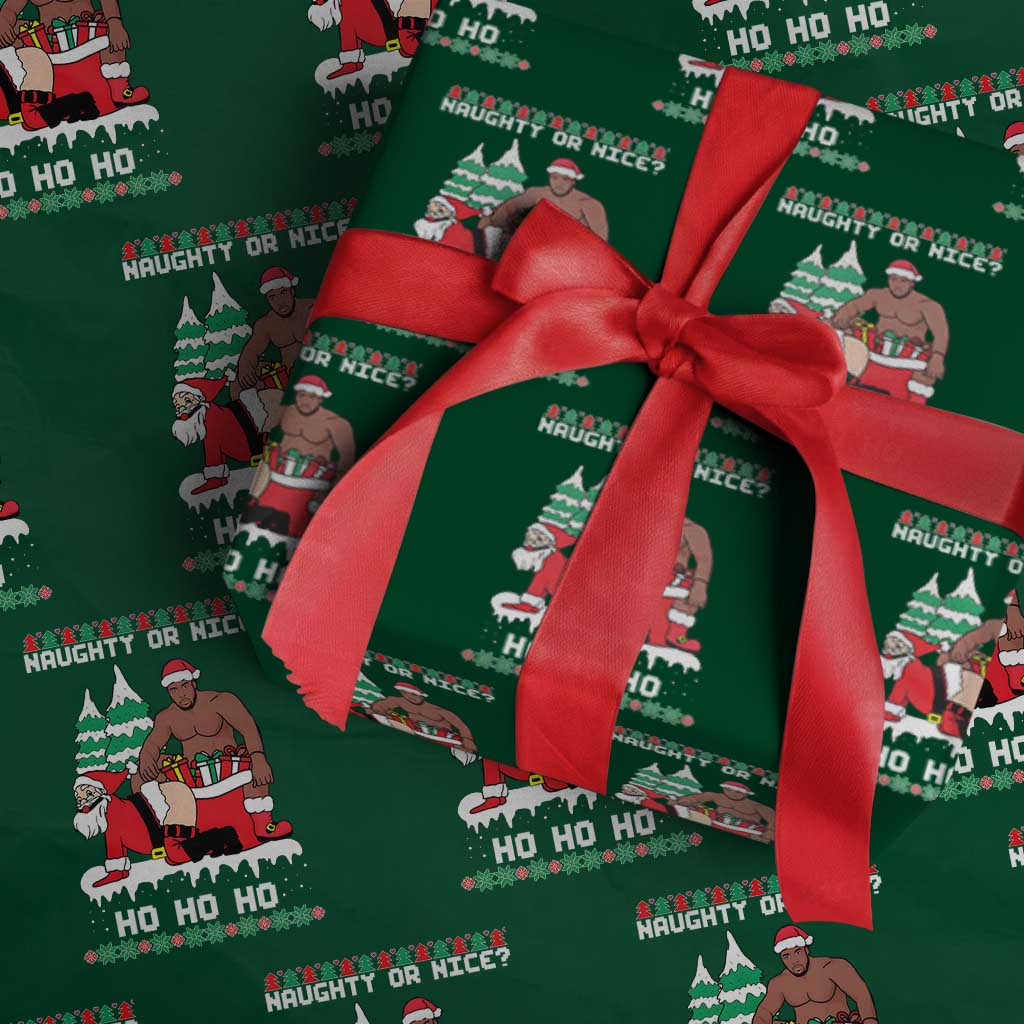 Funny Santa and Diddy Christmas Wrapping Paper Roll Naughty or Nice Ho Ho Ho Adult Humor Holiday TS02 Green Print Your Wear