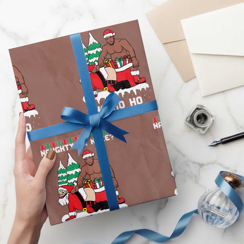 Funny Santa and Diddy Christmas Wrapping Paper Roll Naughty or Nice Ho Ho Ho Adult Humor Holiday TS02 Mocha Print Your Wear