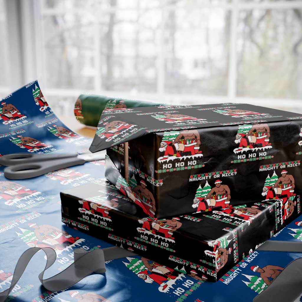 Funny Santa and Diddy Christmas Wrapping Paper Roll Naughty or Nice Ho Ho Ho Adult Humor Holiday TS02 Black Print Your Wear