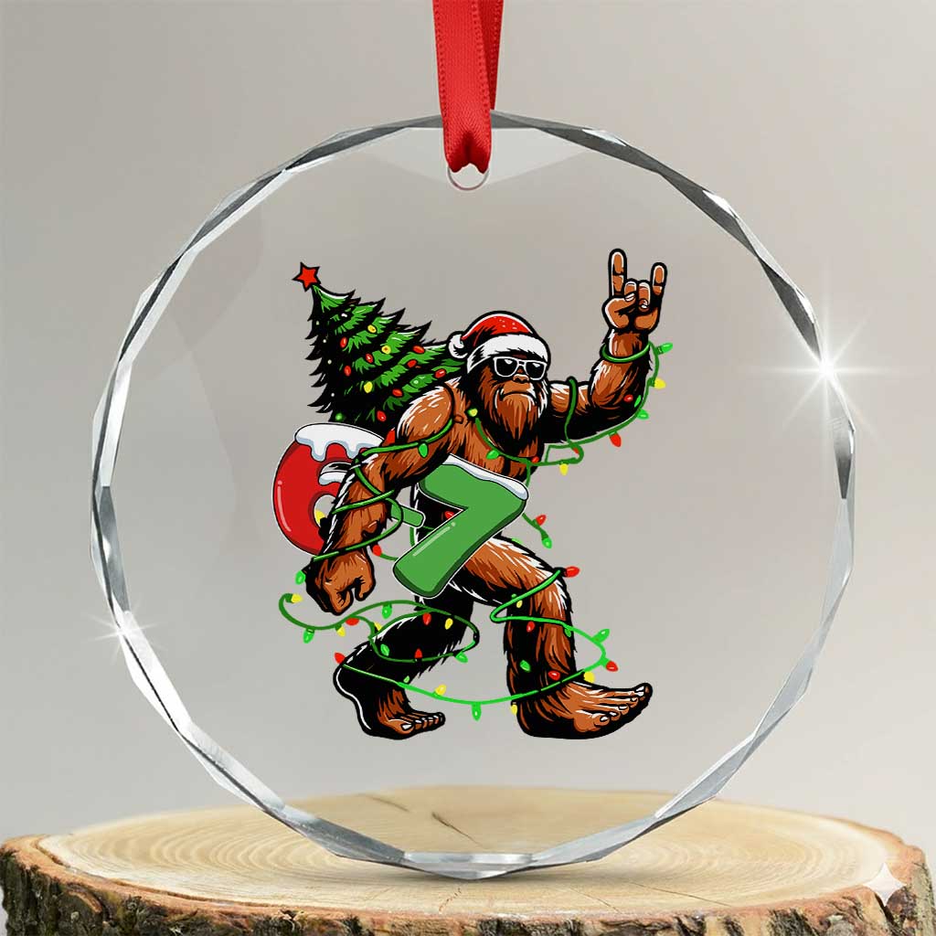 Funny Santa Bigfoot 67 Christmas Tree Xmas Lights Crystal Glass Ornament TS11 Transparent Glass 3'' Circle Print Your Wear