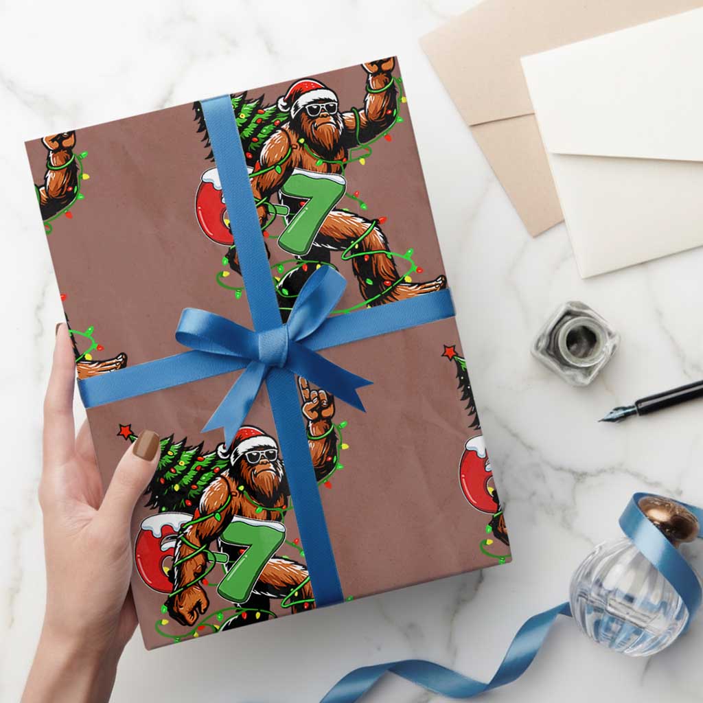 Funny Santa Bigfoot 67 Christmas Tree Xmas Lights Wrapping Paper Roll TS11 Mocha Print Your Wear