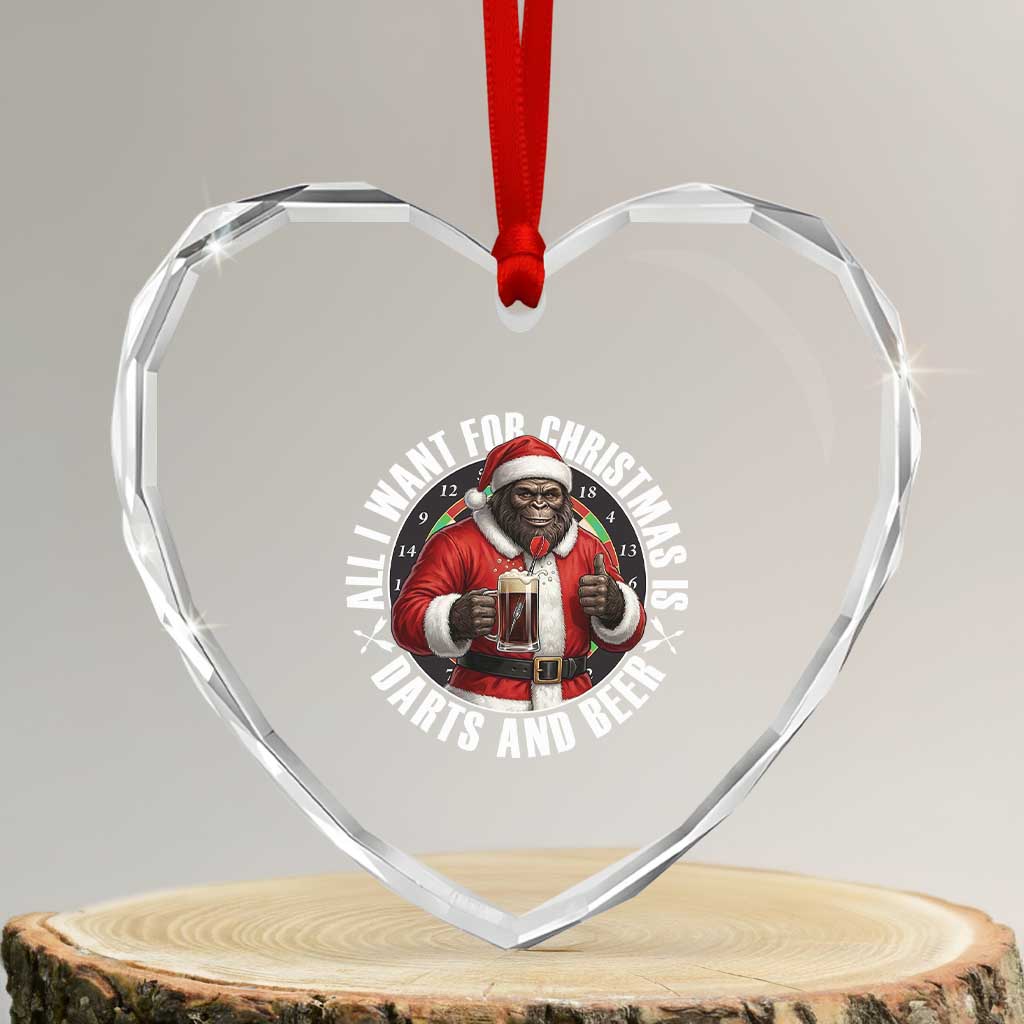 Funny Santa Bigfoot Dartist Beer Lover Heart Crystal Glass Ornament Merry Dartsmas Christmas Gift TS12 Transparent Glass 3'' Heart Print Your Wear