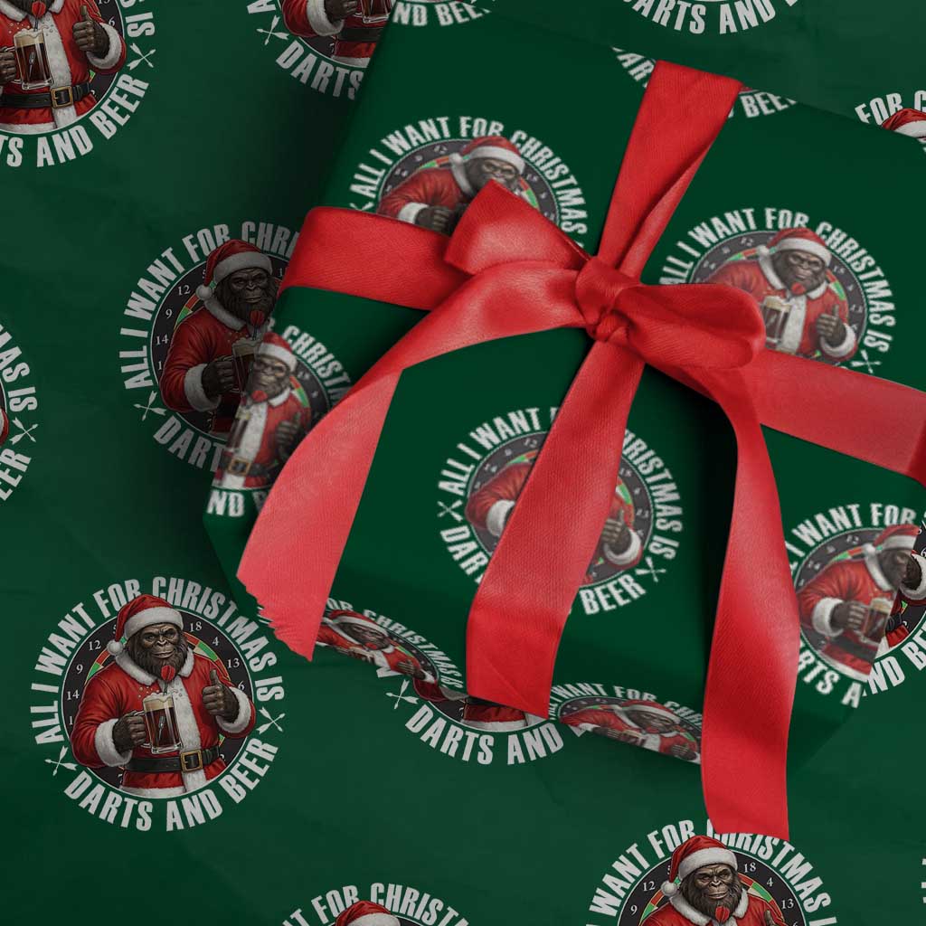Funny Santa Bigfoot Dartist Beer Lover Wrapping Paper Roll Merry Dartsmas Christmas Gift TS12 Green Print Your Wear