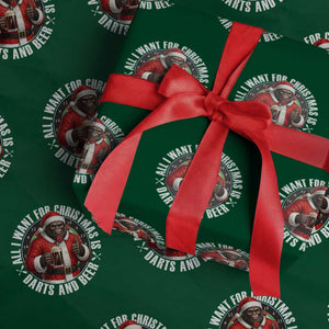 Funny Santa Bigfoot Dartist Beer Lover Wrapping Paper Roll Merry Dartsmas Christmas Gift TS12 Green Print Your Wear