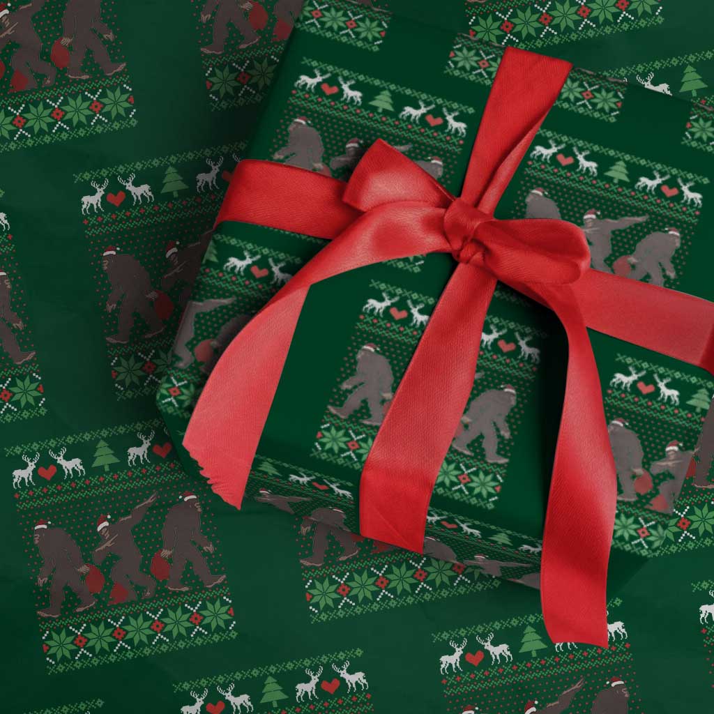 Funny Santa Bigfoot Squad Christmas Wrapping Paper Roll TS11 Green Print Your Wear