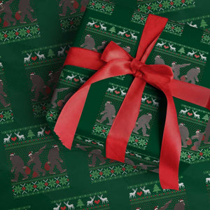 Funny Santa Bigfoot Squad Christmas Wrapping Paper Roll TS11 Green Print Your Wear