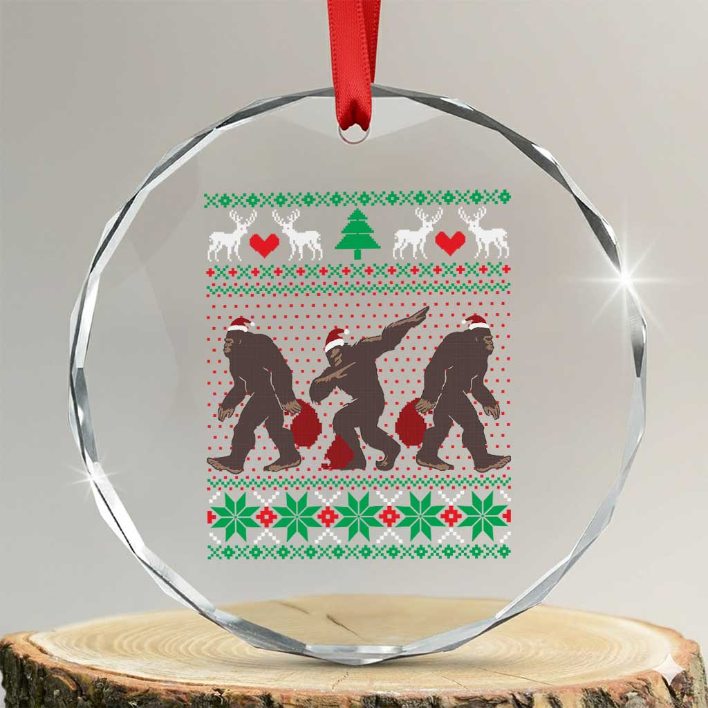 Funny Santa Bigfoot Squad Xmas Crystal Glass Ornament TS11 Transparent Glass 3'' Circle Print Your Wear
