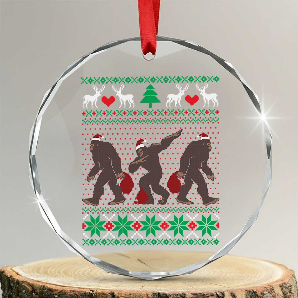 Funny Santa Bigfoot Squad Xmas Crystal Glass Ornament TS11 Transparent Glass 3'' Circle Print Your Wear