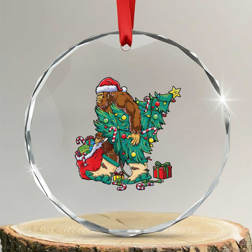 Funny Santa Bigfoot Xmas Tree Crystal Glass Ornament TS11 Transparent Glass 3'' Circle Print Your Wear