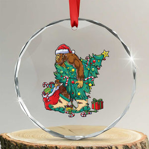 Funny Santa Bigfoot Xmas Tree Crystal Glass Ornament TS11 Transparent Glass 3'' Circle Print Your Wear