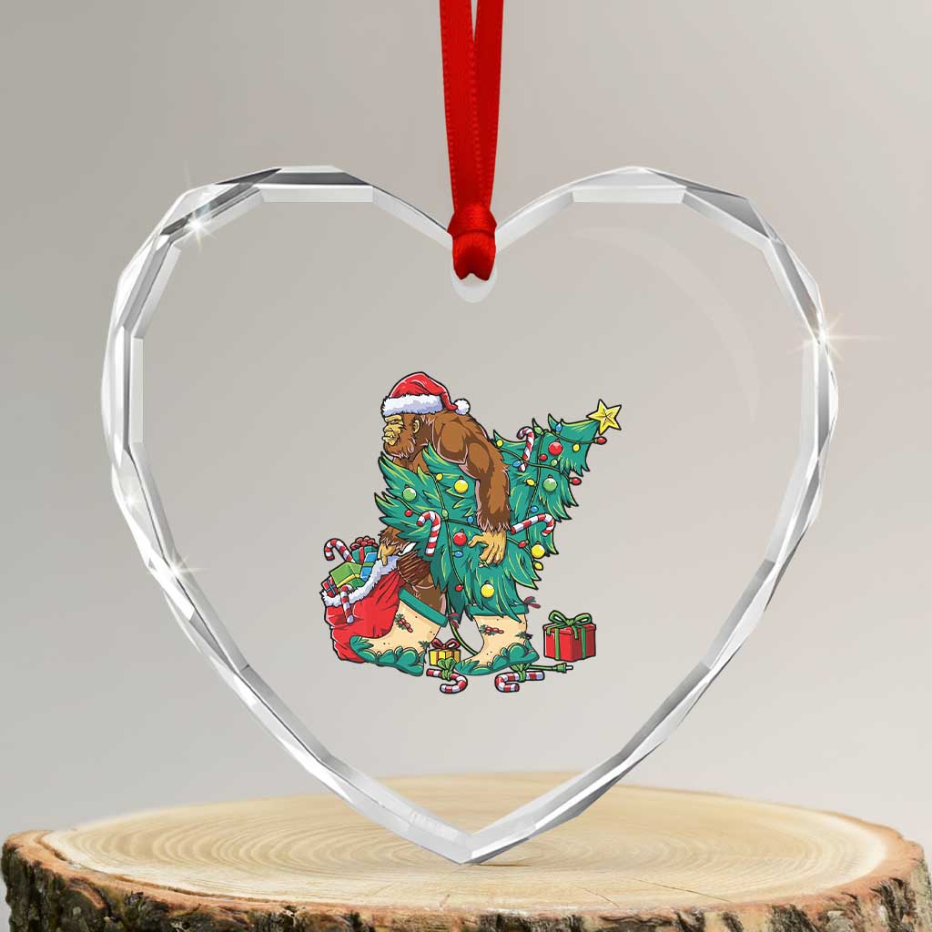 Funny Santa Bigfoot Xmas Tree Heart Crystal Glass Ornament TS11 Transparent Glass 3'' Heart Print Your Wear