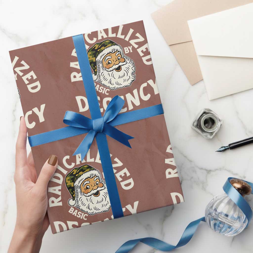 Funny Santa Camo Christmas Wrapping Paper Roll Radicalized By Basic Decency TS14 Mocha Print Your Wear