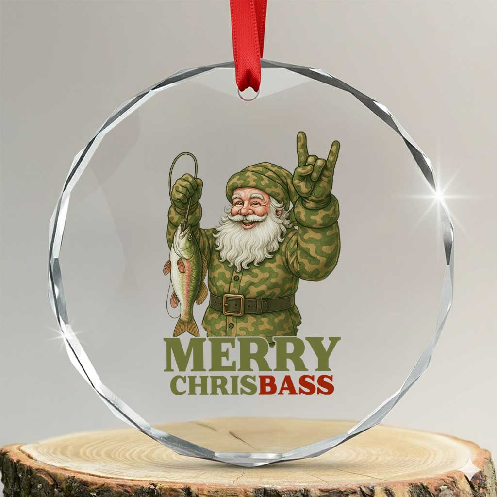 Funny Santa Camo Fishing Crystal Glass Ornament Merry Chrisbass TS14 Transparent Glass 3'' Circle Print Your Wear