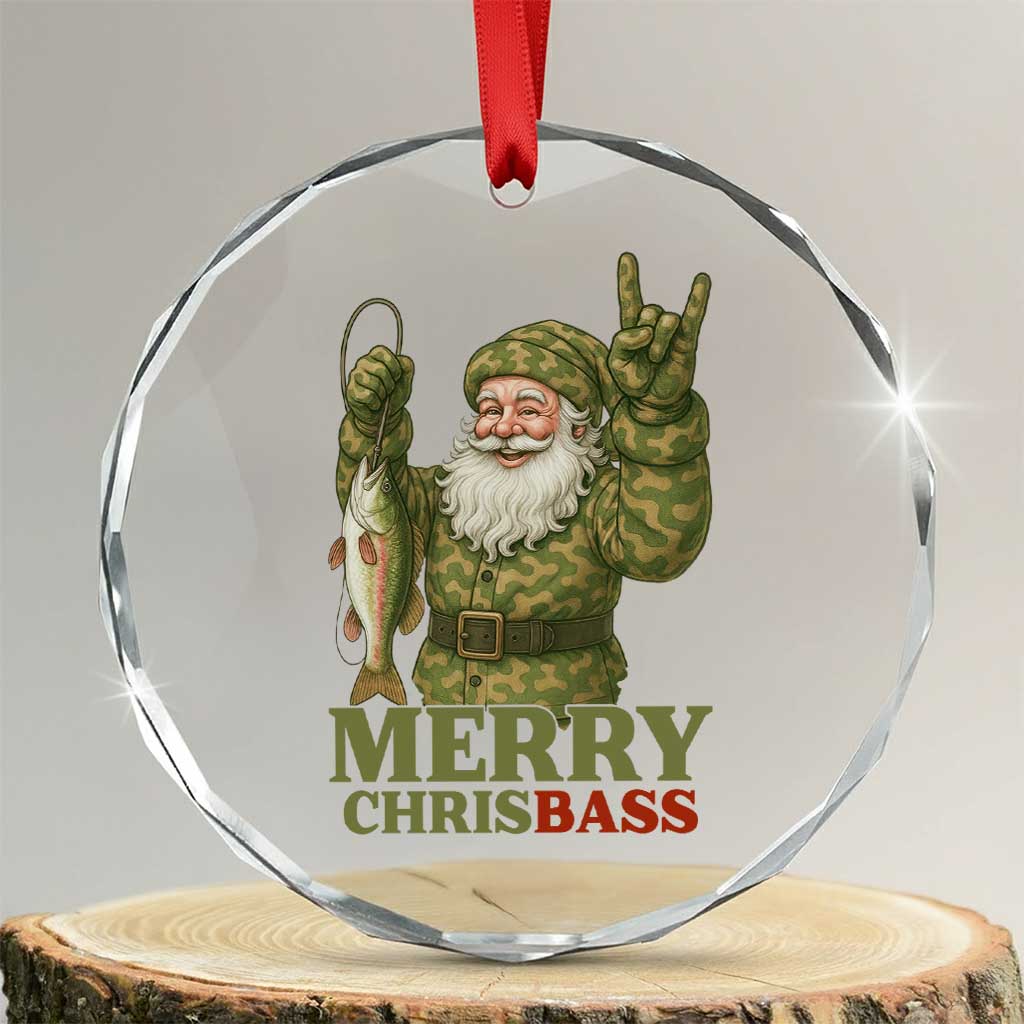 Funny Santa Camo Fishing Crystal Glass Ornament Merry Chrisbass TS14 Transparent Glass 3'' Circle Print Your Wear