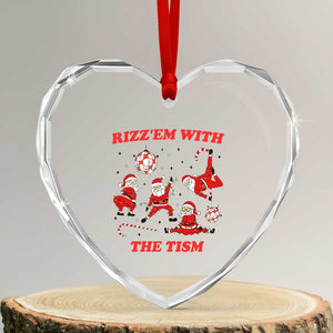 Funny Santa Christmas Heart Crystal Glass Ornament Rizz Em With The Tism TS14 Transparent Glass 3'' Heart Print Your Wear