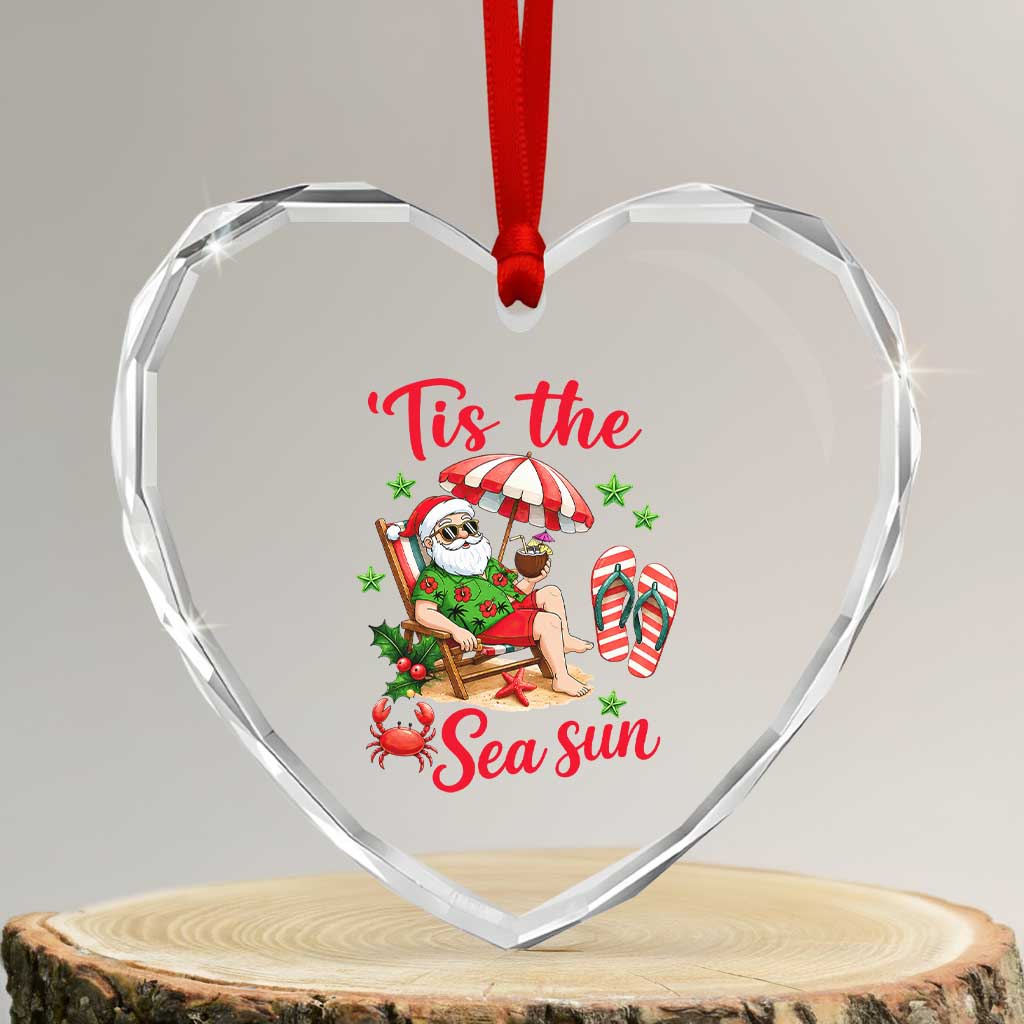 Funny Santa Christmas In July Graphic Heart Crystal Glass Ornament Tis The Sea Sun
