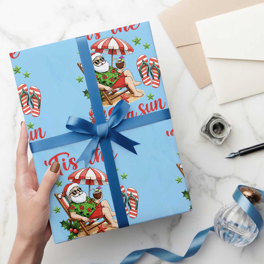 Funny Santa Christmas In July Graphic Wrapping Paper Roll Tis The Sea Sun