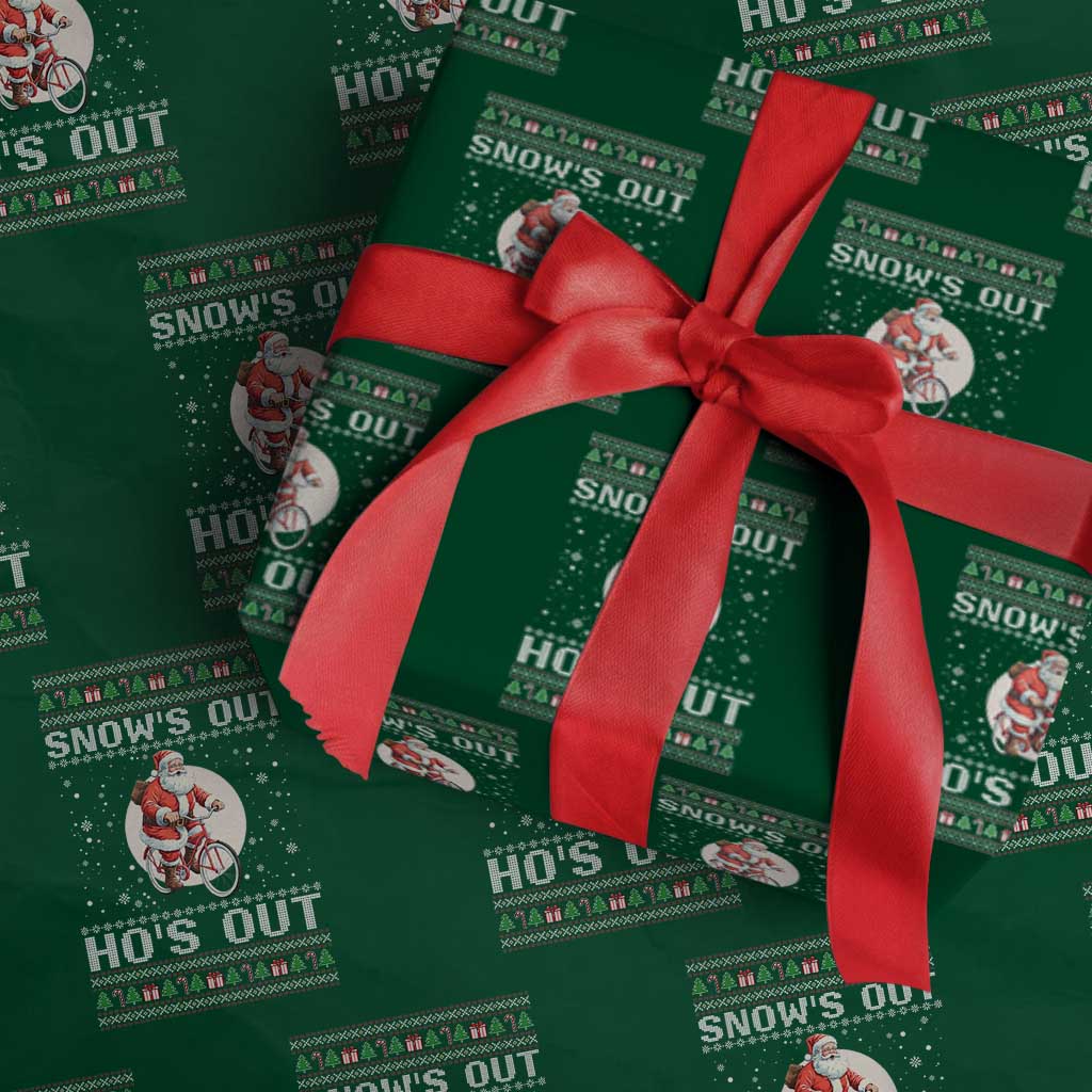 Funny Santa Christmas Wrapping Paper Roll Snows Out Hos Out Ugly Xmas TS10 Green Print Your Wear