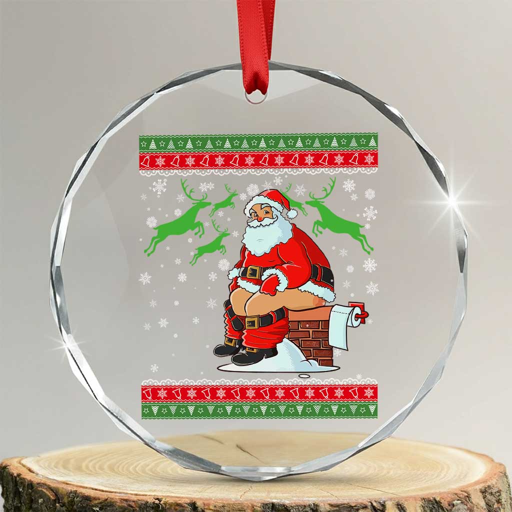 Funny Santa Claus Crystal Glass Ornament Pooping Down The Chimney TS02 Transparent Glass 3'' Circle Print Your Wear