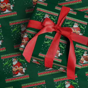 Funny Santa Claus Wrapping Paper Roll Pooping Down The Chimney TS02 Green Print Your Wear