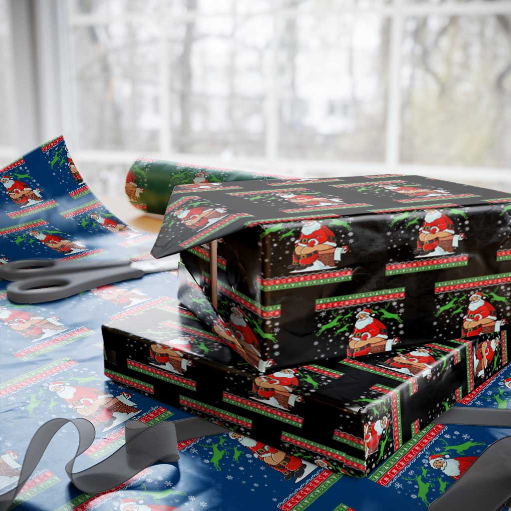 Funny Santa Claus Wrapping Paper Roll Pooping Down The Chimney TS02 Black Print Your Wear
