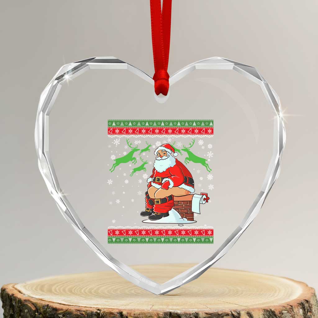 Funny Santa Claus Heart Crystal Glass Ornament Pooping Down The Chimney TS02 Transparent Glass 3'' Heart Print Your Wear