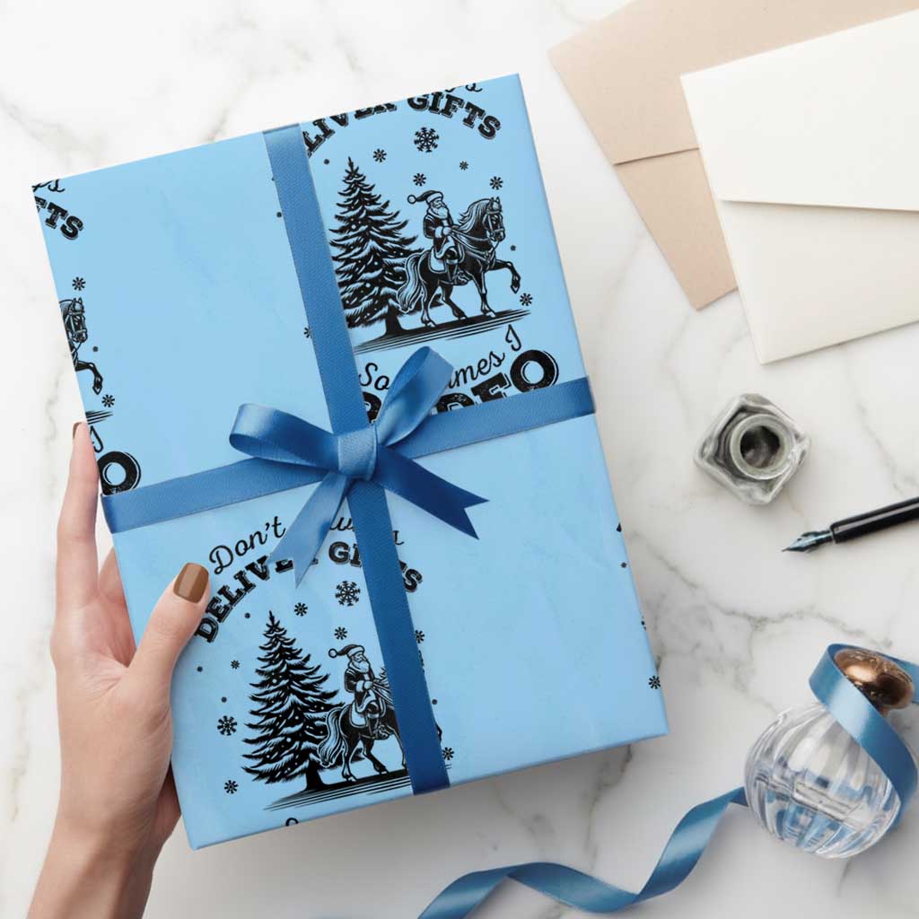 Funny Santa Cowboy Christmas Wrapping Paper Roll I Do Not Deliver Gifts I Rodeo TS12 Light Blue Print Your Wear