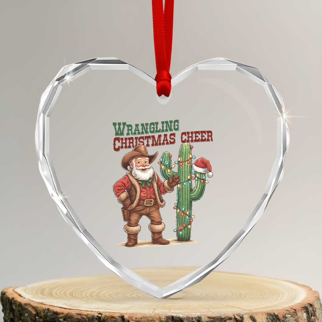 Funny Santa Cowboy Heart Crystal Glass Ornament Wrangling Christmas Cheer TS14 Transparent Glass 3'' Heart Print Your Wear