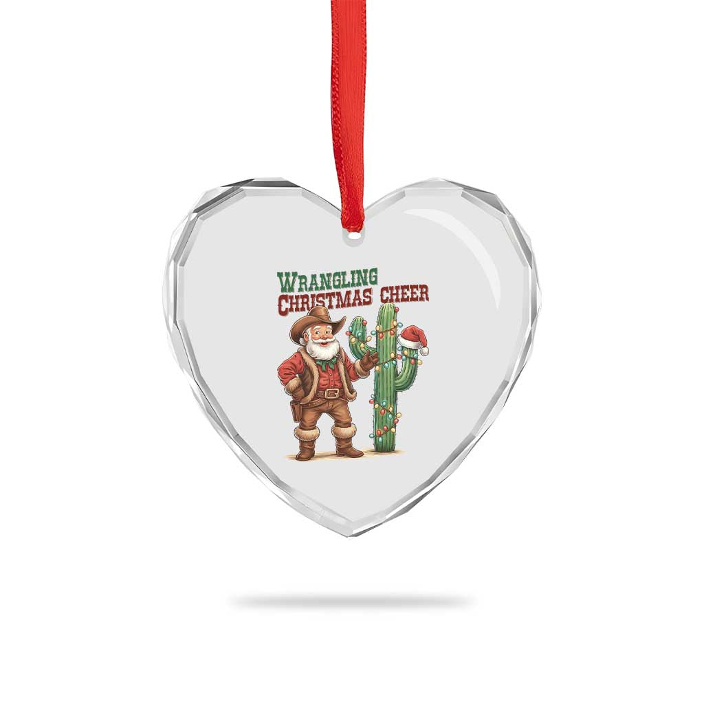 Funny Santa Cowboy Heart Crystal Glass Ornament Wrangling Christmas Cheer TS14 Print Your Wear