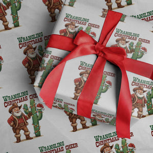 Funny Santa Cowboy Wrapping Paper Roll Wrangling Christmas Cheer TS14 White Print Your Wear