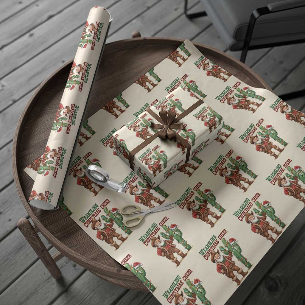 Funny Santa Cowboy Wrapping Paper Roll Wrangling Christmas Cheer TS14 Beige Print Your Wear