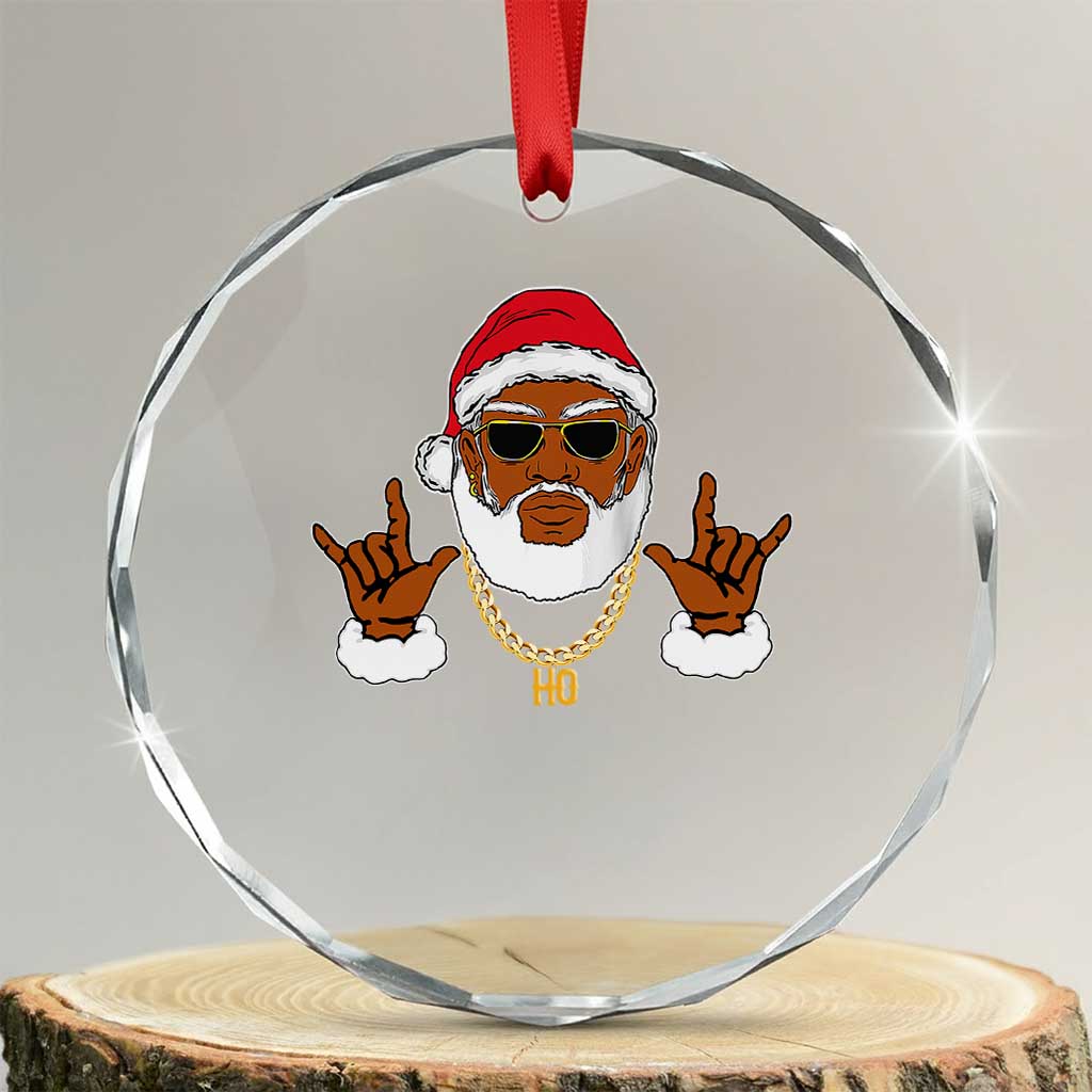 Funny Santa Crystal Glass Ornament Black Hip Hop Santa African American Santa Rapper Fan Gift TS10 Transparent Glass 3'' Circle Print Your Wear