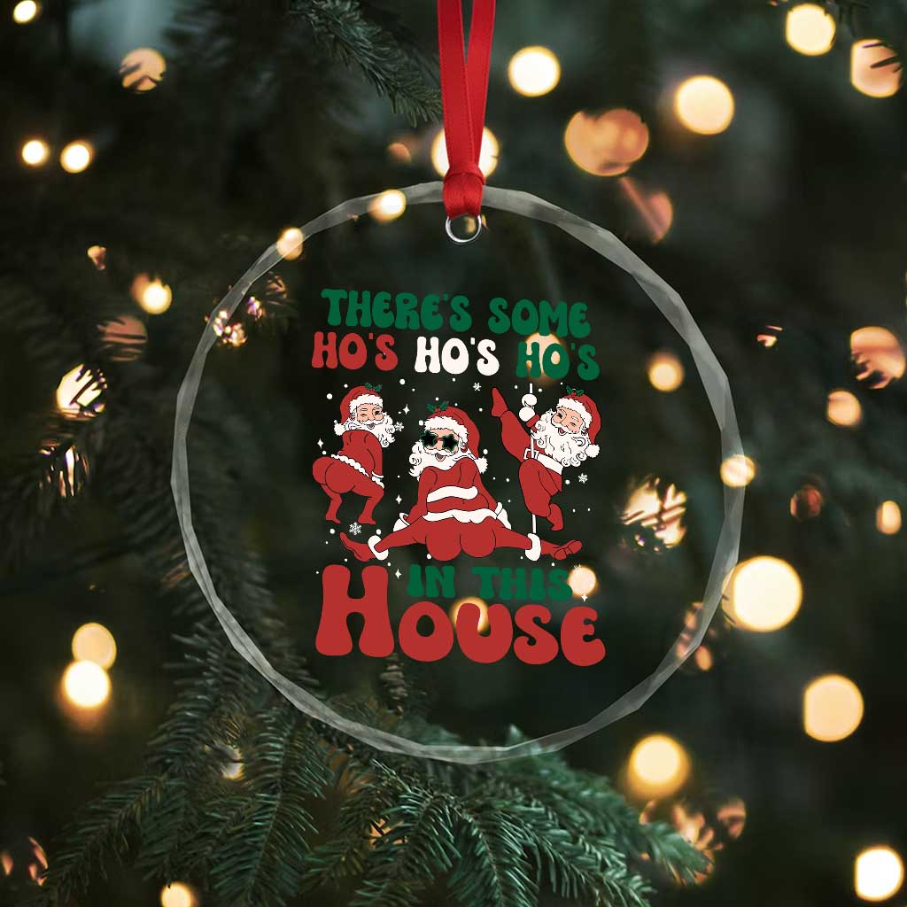 Funny Santa Crystal Glass Ornament Theres Some Hos In This House Funny Xmas TS02 Print Your Wear