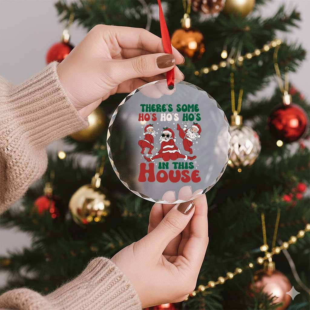 Funny Santa Crystal Glass Ornament Theres Some Hos In This House Funny Xmas TS02 Print Your Wear