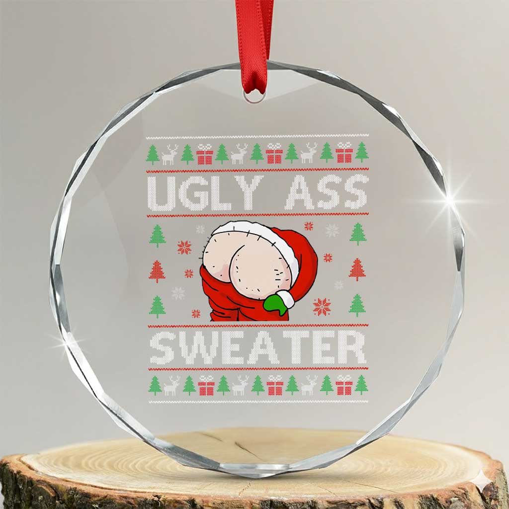 Funny Santa Crystal Glass Ornament Ugly Ass XMas Elephant Gift for Him TS10 Transparent Glass 3'' Circle Print Your Wear