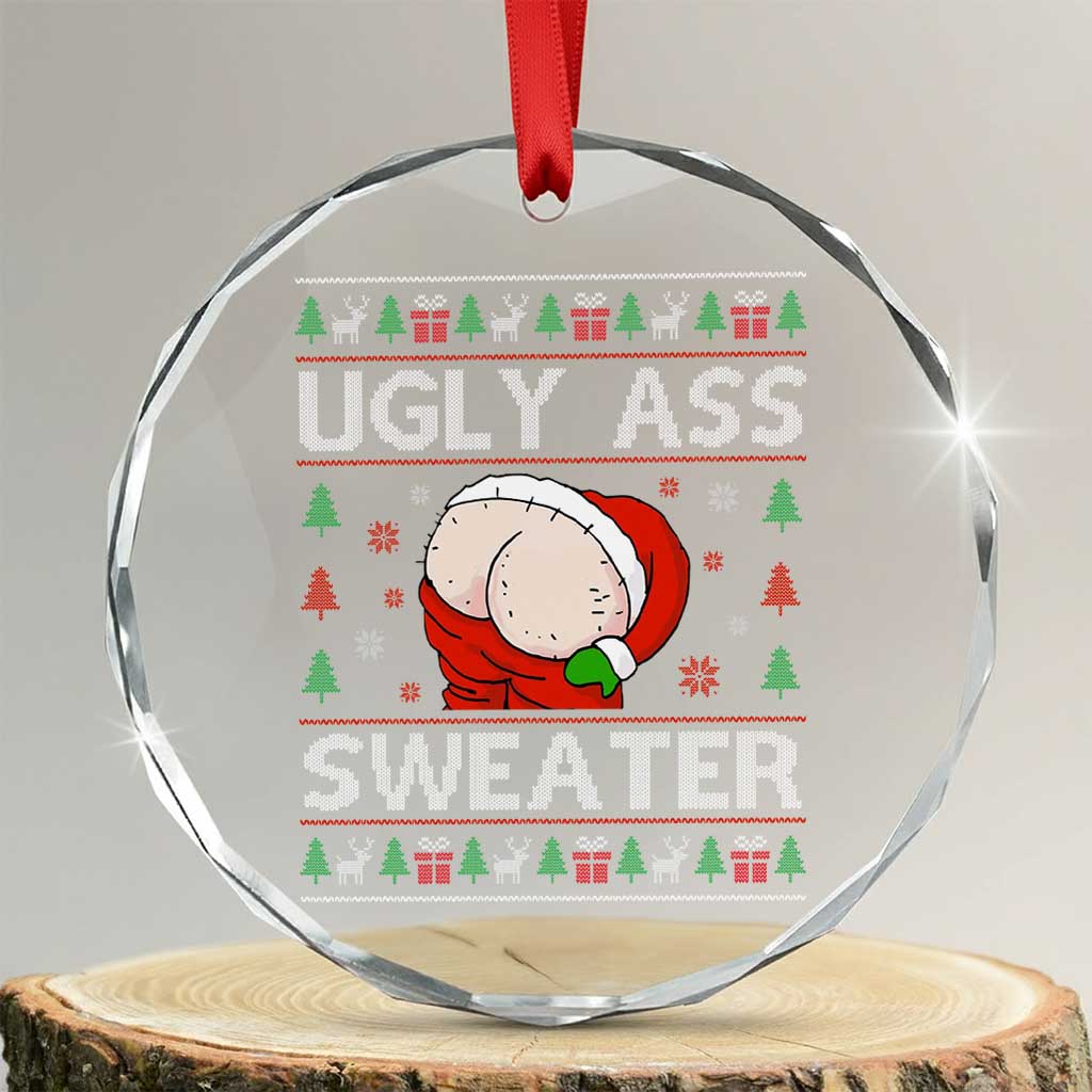 Funny Santa Crystal Glass Ornament Ugly Ass XMas Elephant Gift for Him TS10 Transparent Glass 3'' Circle Print Your Wear