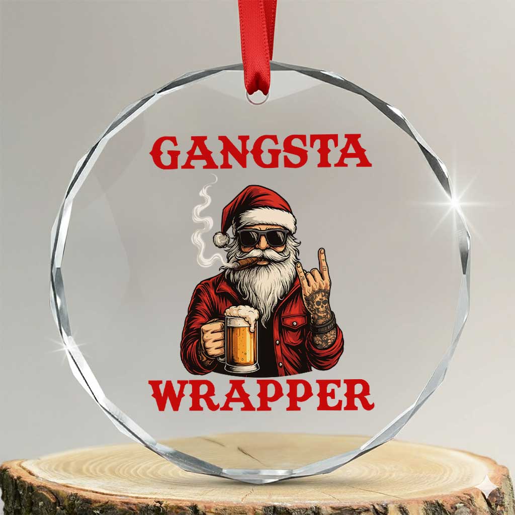 Funny Santa Drinking Beer Chirstmas Crystal Glass Ornament Gangster Rock On Hand Xmas TS14 Transparent Glass 3'' Circle Print Your Wear