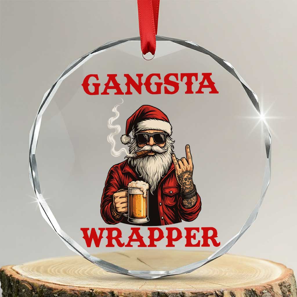 Funny Santa Drinking Beer Chirstmas Crystal Glass Ornament Gangster Rock On Hand Xmas TS14 Transparent Glass 3'' Circle Print Your Wear