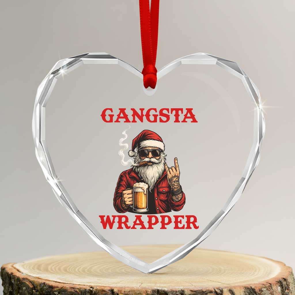 Funny Santa Drinking Beer Chirstmas Heart Crystal Glass Ornament Gangster Rock On Hand Xmas TS14 Transparent Glass 3'' Heart Print Your Wear